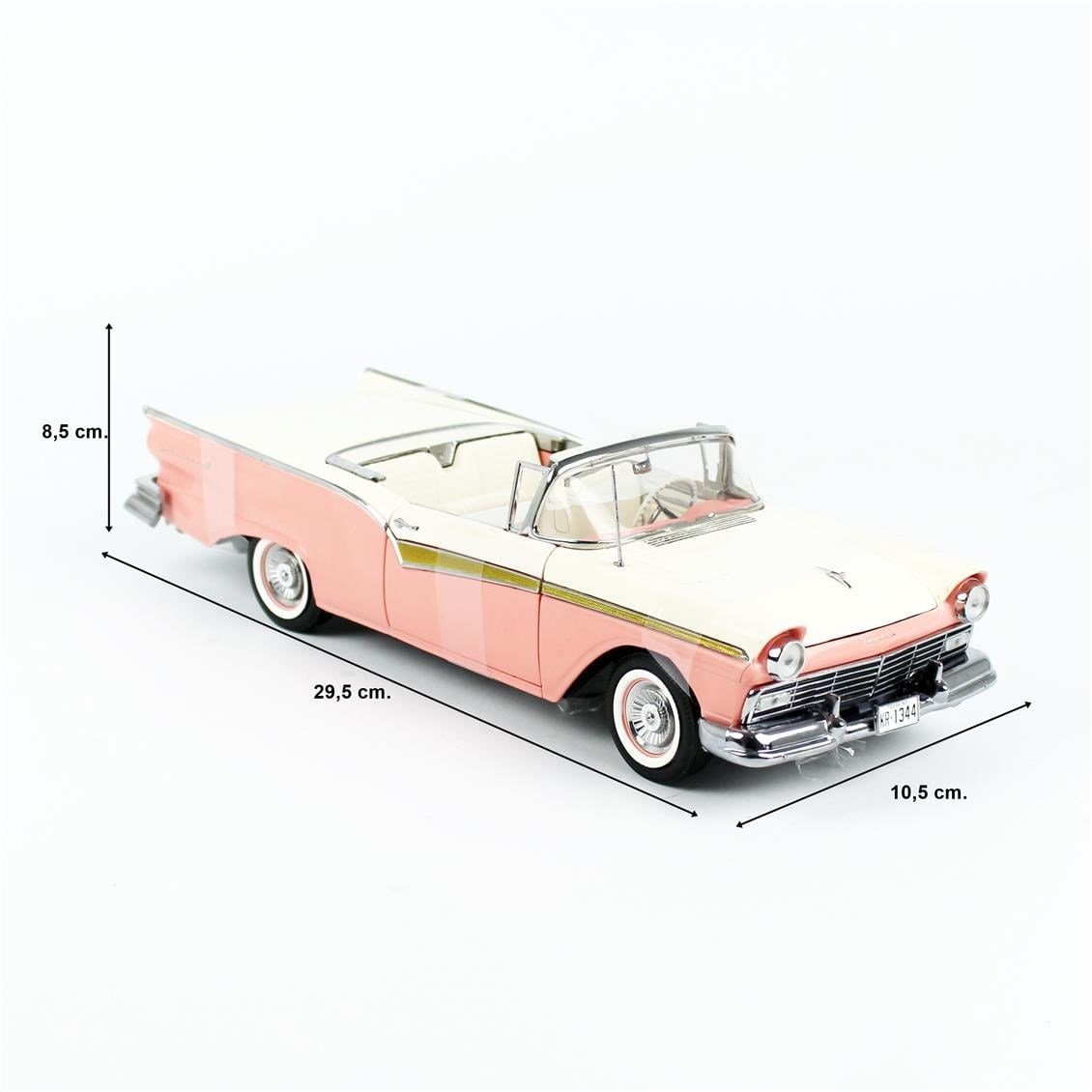 Sunstar 1344 1/18 Ölçek, 1957 Ford Fairlane 500 Skyliner, Mercan/Beyaz, Sergilemeye Hazır Metal Araba Modeli