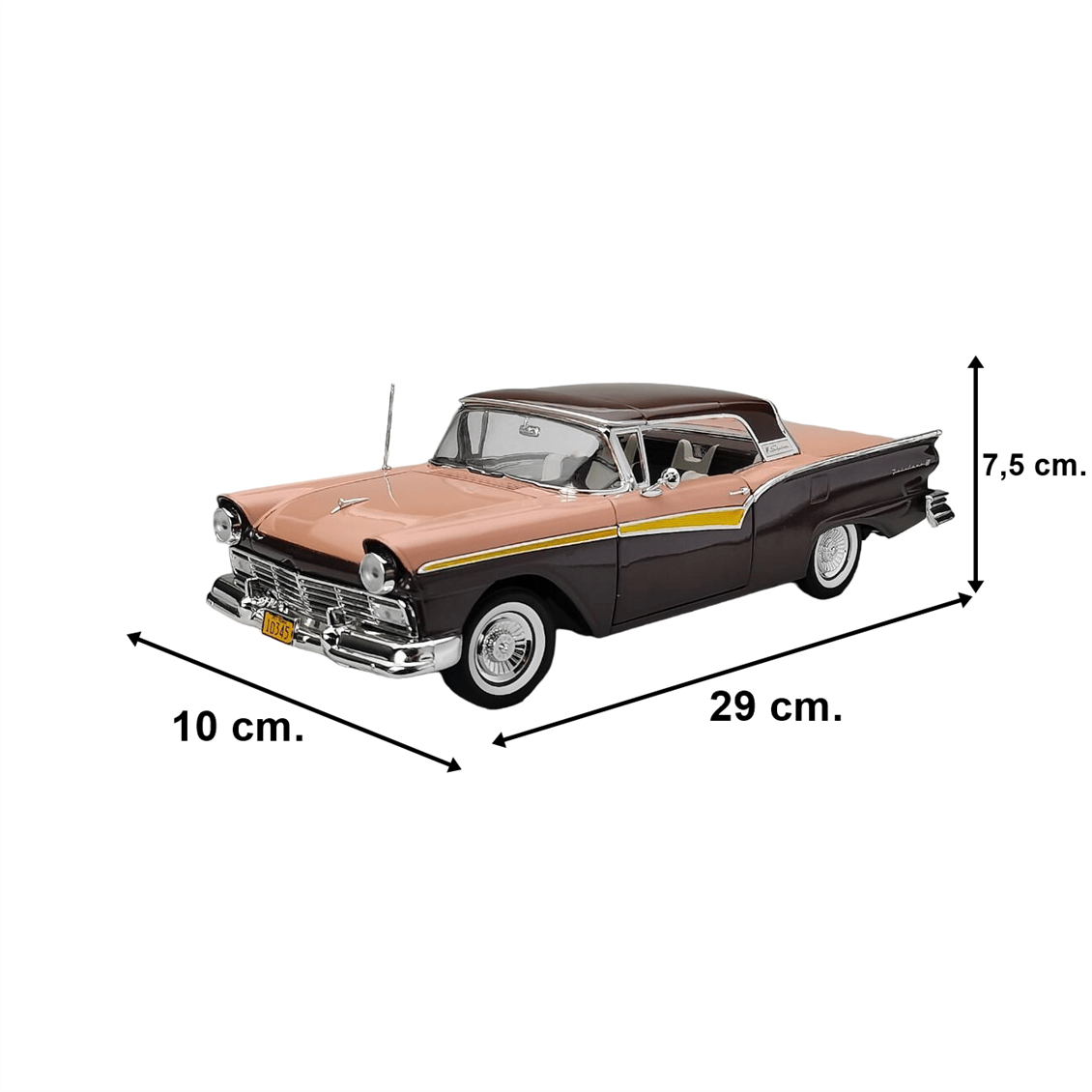Sunstar 1345 1/18 Ölçek, 1957 Ford Fairlane 500 Skyliner, Kahve-Koyu Bej, Sergilemeye Hazır Metal Araba Modeli