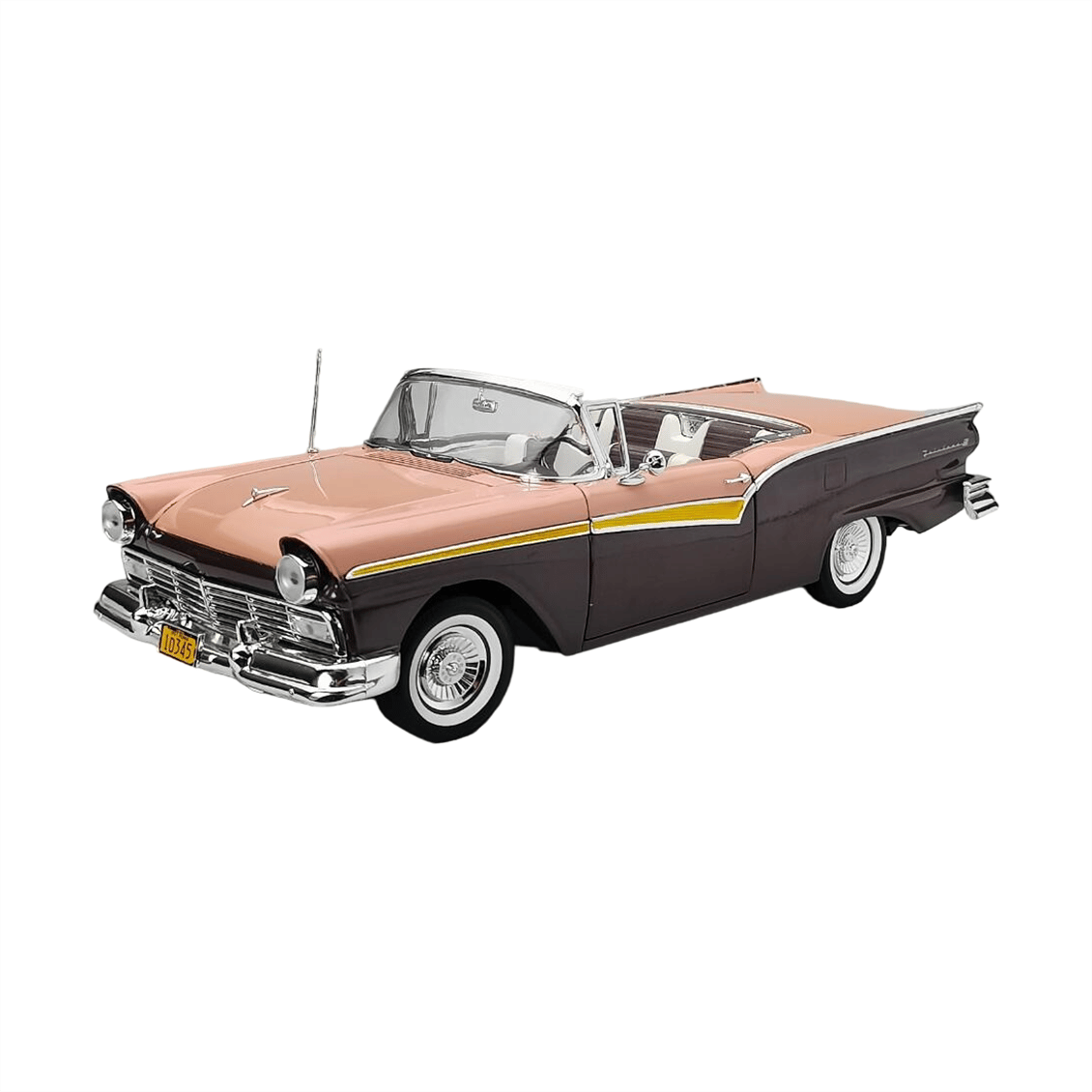Sunstar 1345 1/18 Ölçek, 1957 Ford Fairlane 500 Skyliner, Kahve-Koyu Bej, Sergilemeye Hazır Metal Araba Modeli