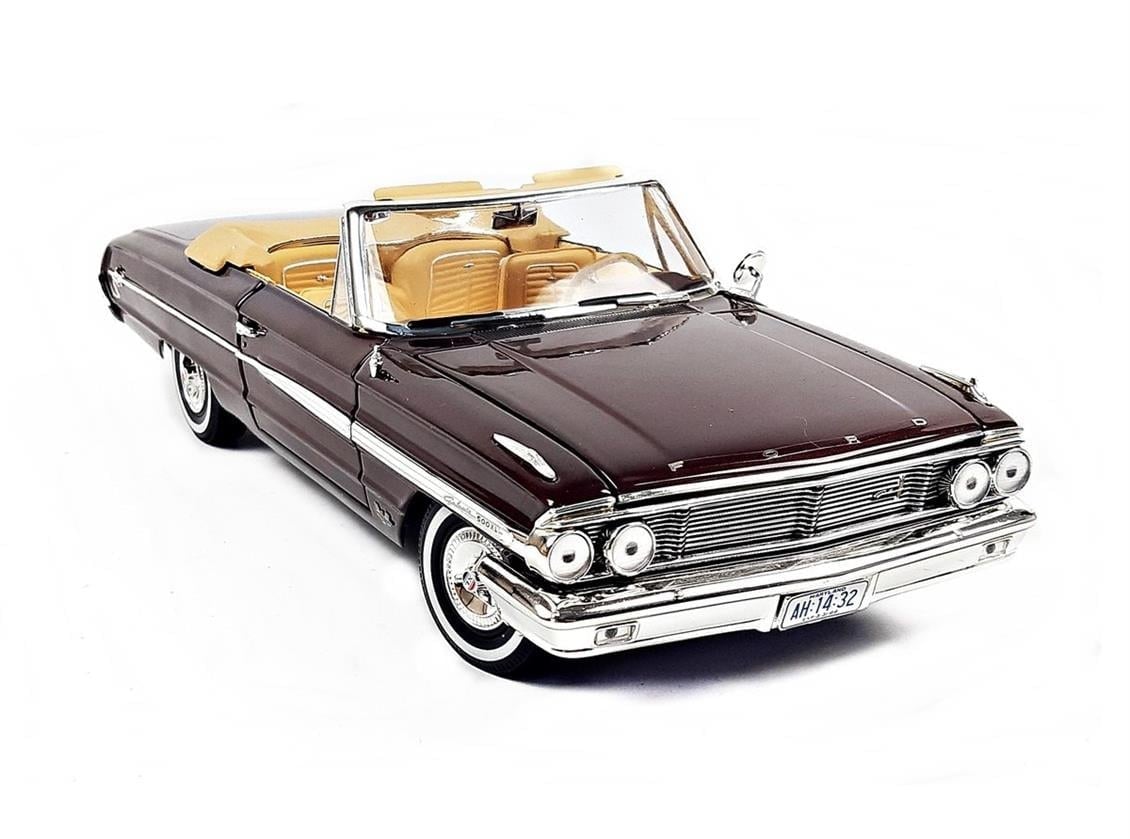 Sunstar 1432 1/18 Ölçek, 1964 Ford Galaxie 500 XL Open Convertible, Bordo, Sergilemeye Hazır Metal Araba Modeli