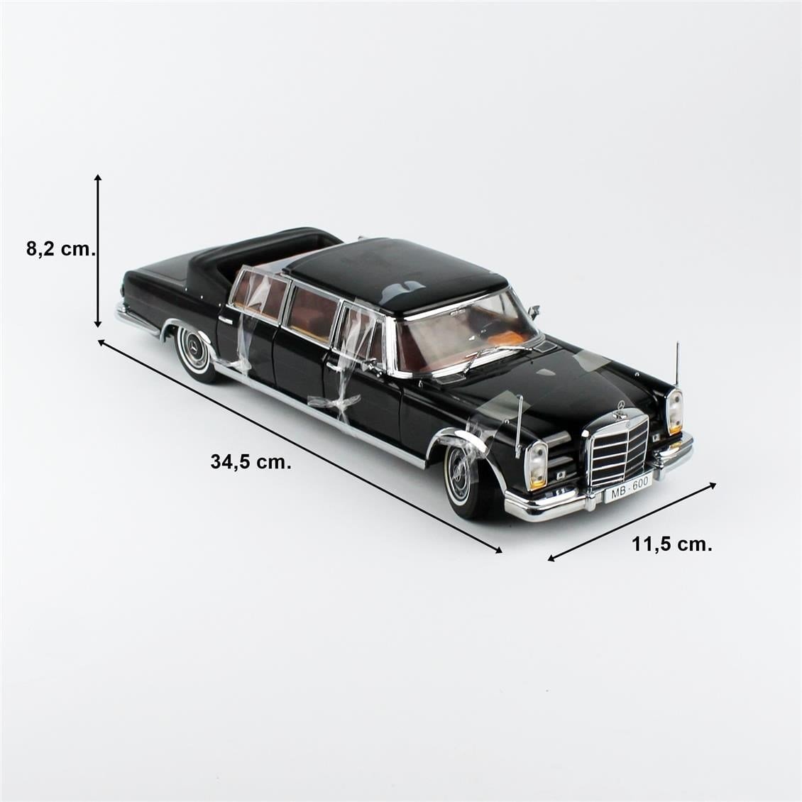 Sunstar 2302 1/18 Ölçek, 1966 Mercedes-Benz 600 Landaulet, Siyah, Sergilemeye Hazır Metal Araba Modeli