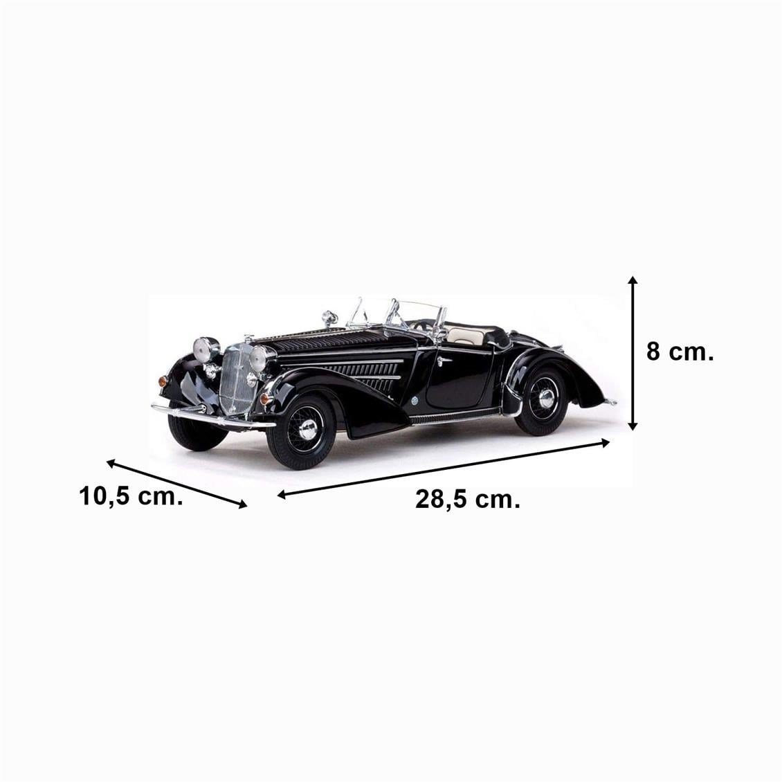 Sunstar 2401 1/18 Ölçek, 1939 Horch 855 Roadster, Siyah, Sergilemeye Hazır Metal Araba Modeli