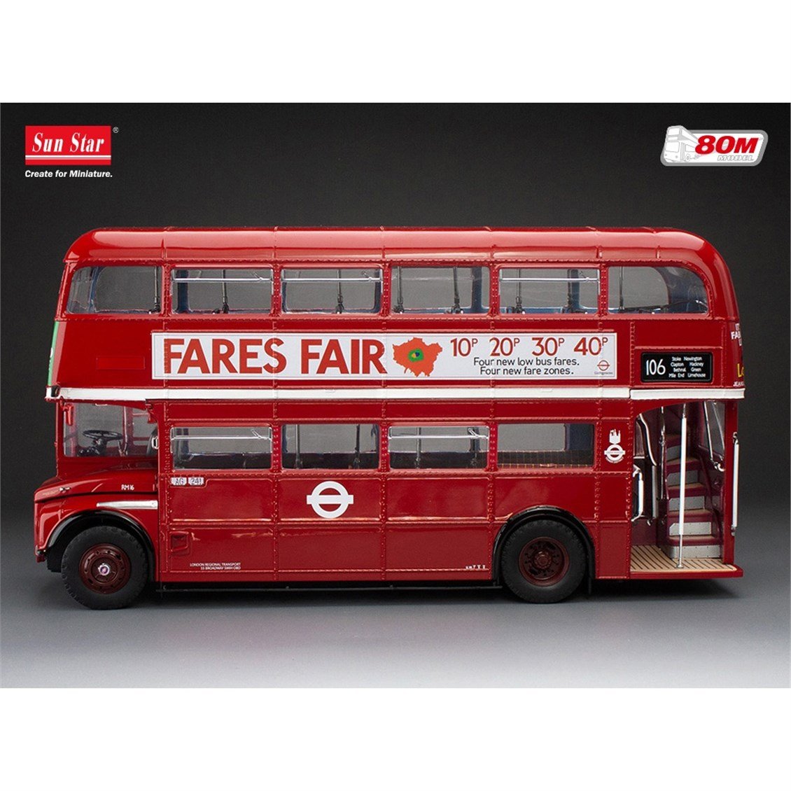 Sunstar 2944 1/24 Ölçek, Routemaster RM16, VLT 16, Kırmızı, Sergilemeye Hazır Metal Otobüs Modeli