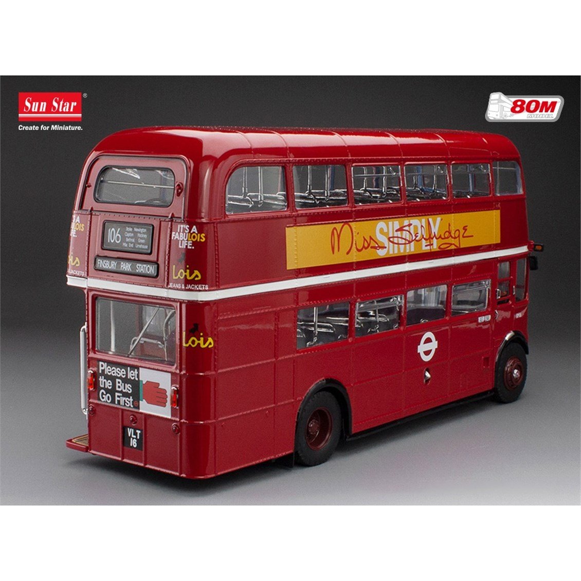 Sunstar 2944 1/24 Ölçek, Routemaster RM16, VLT 16, Kırmızı, Sergilemeye Hazır Metal Otobüs Modeli