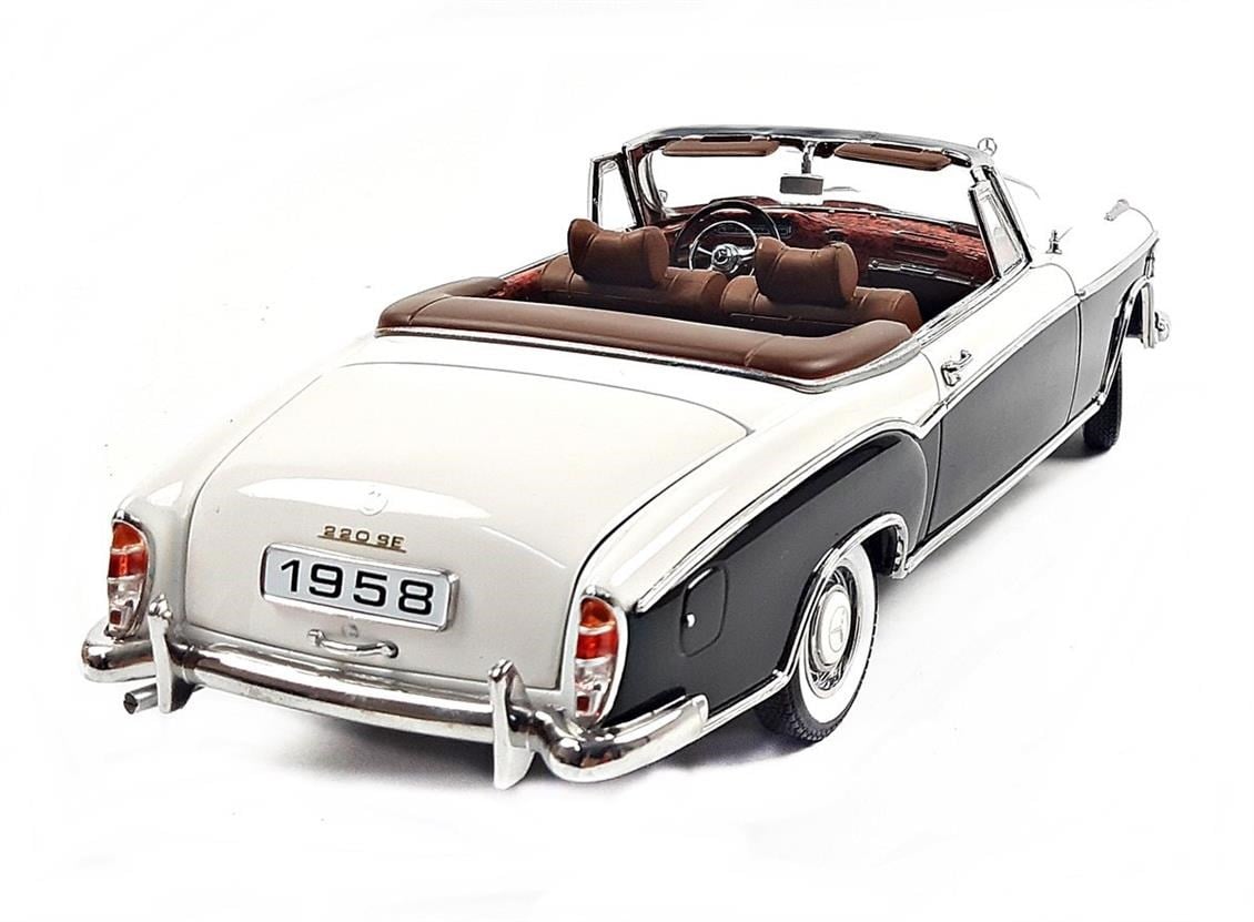 Sunstar 3576 1/18 Ölçek, 1958 Mercedes Benz 220SE Open Convertible, Siyah/Bej, Sergilemeye Hazır Metal Araba Modeli