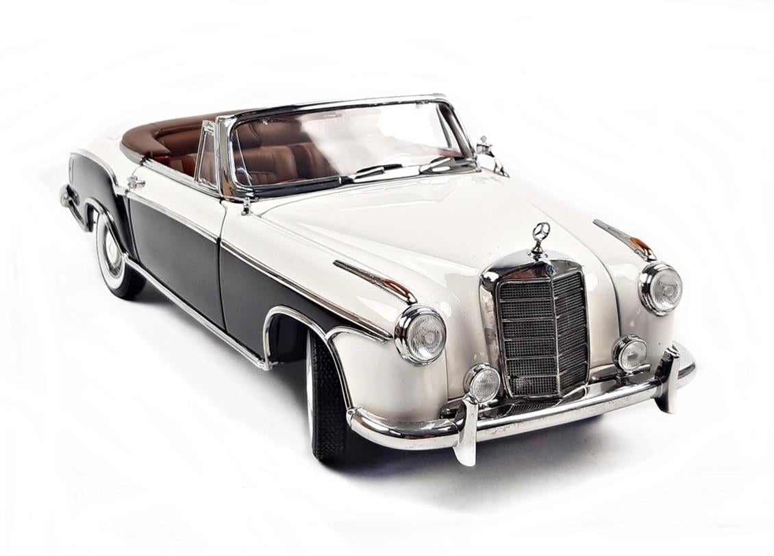 Sunstar 3576 1/18 Ölçek, 1958 Mercedes Benz 220SE Open Convertible, Siyah/Bej, Sergilemeye Hazır Metal Araba Modeli