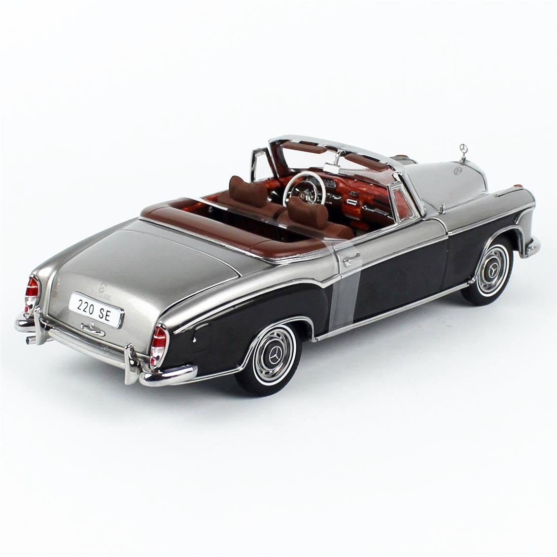 Sunstar 3593 1/18 Ölçek, 1960 Mercedes-Benz 220 SE Cabriolet, Gri/Koyu Gri, Sergilemeye Hazır Metal Araba Modeli