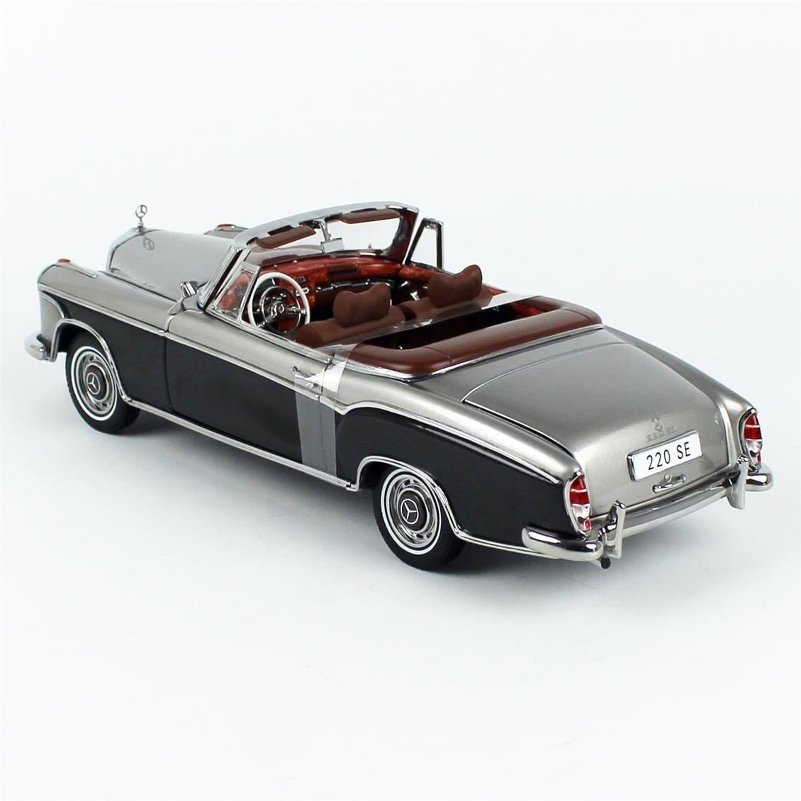 Sunstar 3593 1/18 Ölçek, 1960 Mercedes-Benz 220 SE Cabriolet, Gri/Koyu Gri, Sergilemeye Hazır Metal Araba Modeli