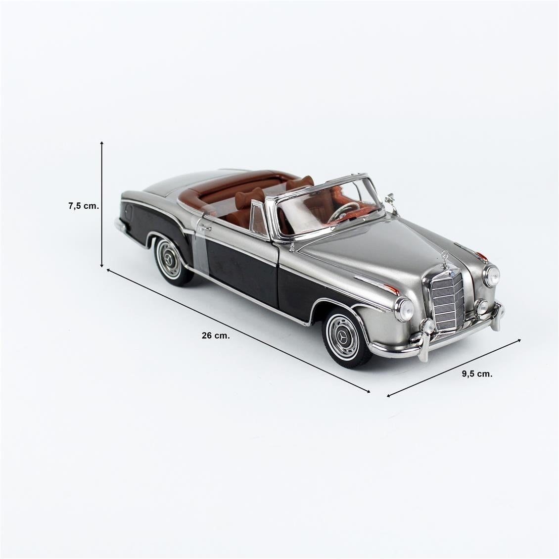 Sunstar 3593 1/18 Ölçek, 1960 Mercedes-Benz 220 SE Cabriolet, Gri/Koyu Gri, Sergilemeye Hazır Metal Araba Modeli