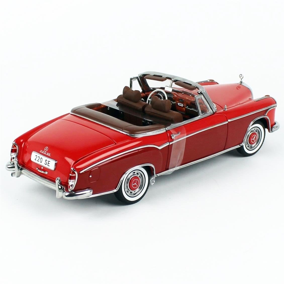 Sunstar 3594 1/18 Ölçek, 1960 Mercedes-Benz 220 SE Cabriolet, Kırmızı/Koyu Kırmızı, Sergilemeye Hazır Metal Araba Modeli
