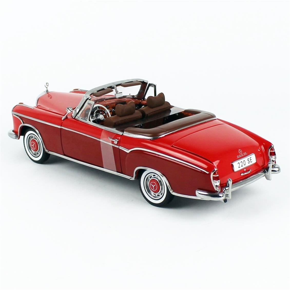 Sunstar 3594 1/18 Ölçek, 1960 Mercedes-Benz 220 SE Cabriolet, Kırmızı/Koyu Kırmızı, Sergilemeye Hazır Metal Araba Modeli