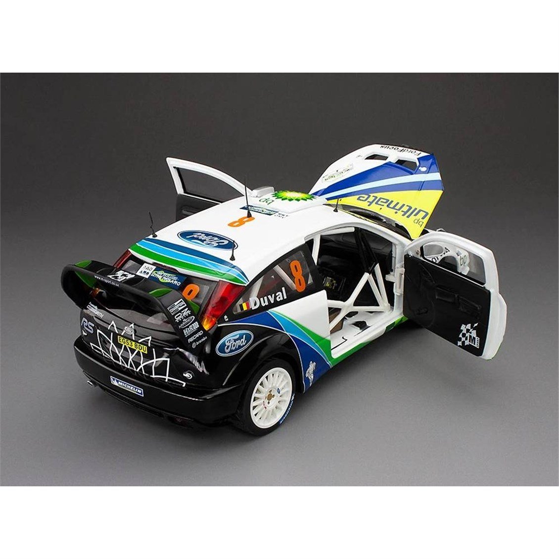 Sunstar 3881 1/18 Ölçek, Ford Focus RS WRC '04-#8 F.Duval/S.Prévot - 2nd Rally Deutschland 2004, Sergilemeye Hazır Metal Araba