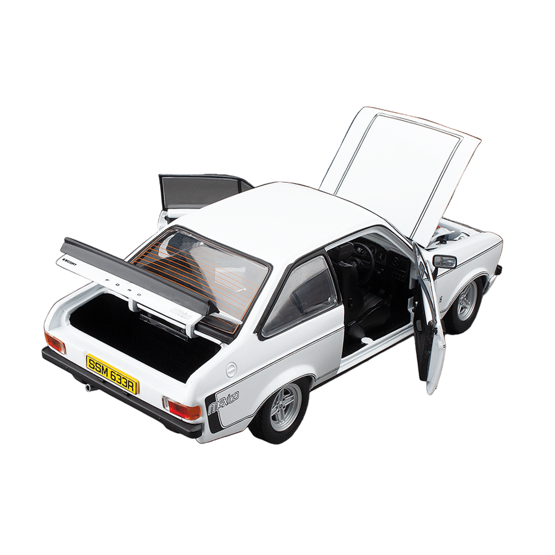 Sunstar 4633 1/18 Ölçek, 1976 Ford Escort MKII RS Mexico, Beyaz, Sergilemeye Hazır Metal Araba Modeli