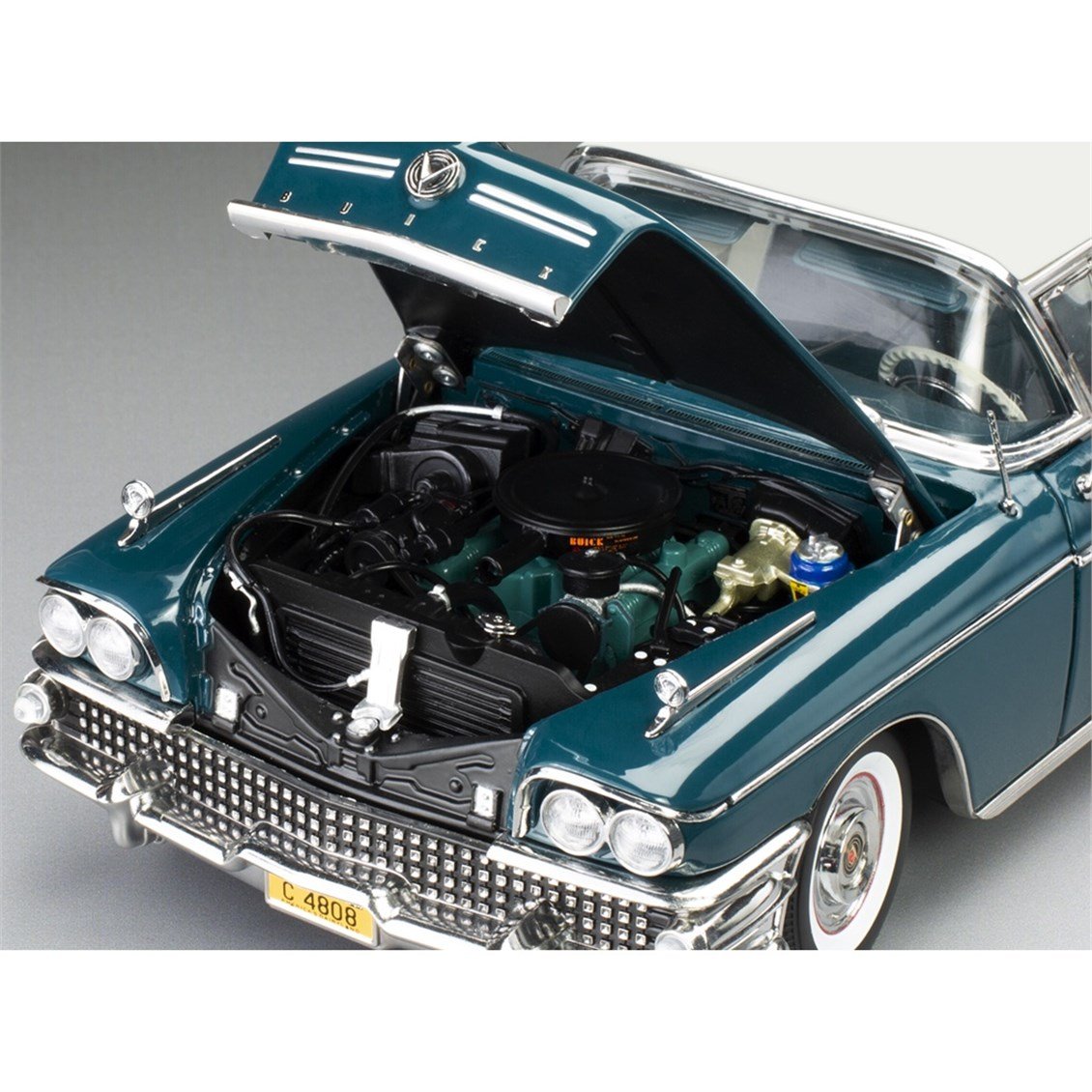 Sunstar 4808 1/18 Ölçek, 1958 Buick Limited Riviera Coupe-Glacier, Koyu Turkuaz/Buz Beyazı, Sergilemeye Hazır Metal Araba Model