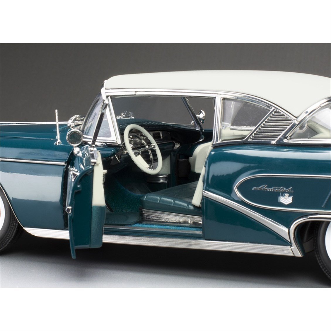 Sunstar 4808 1/18 Ölçek, 1958 Buick Limited Riviera Coupe-Glacier, Koyu Turkuaz/Buz Beyazı, Sergilemeye Hazır Metal Araba Model