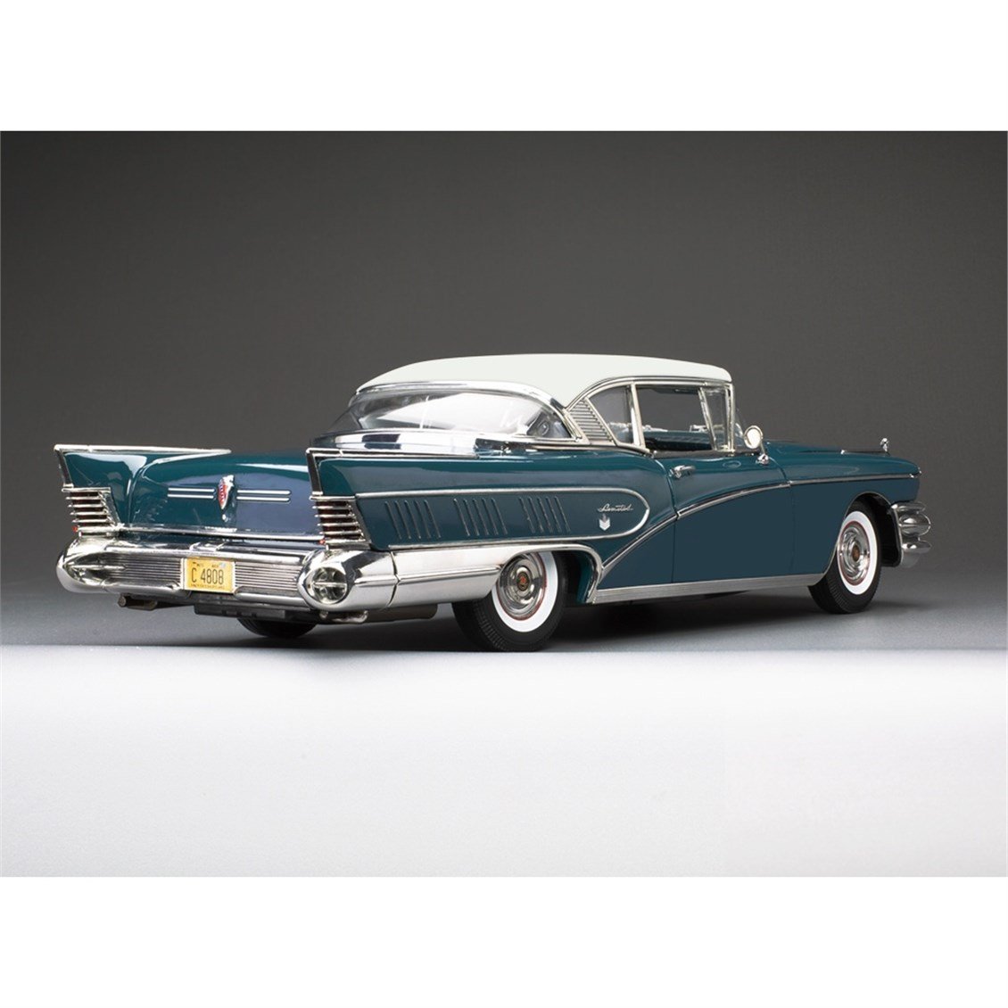 Sunstar 4808 1/18 Ölçek, 1958 Buick Limited Riviera Coupe-Glacier, Koyu Turkuaz/Buz Beyazı, Sergilemeye Hazır Metal Araba Model