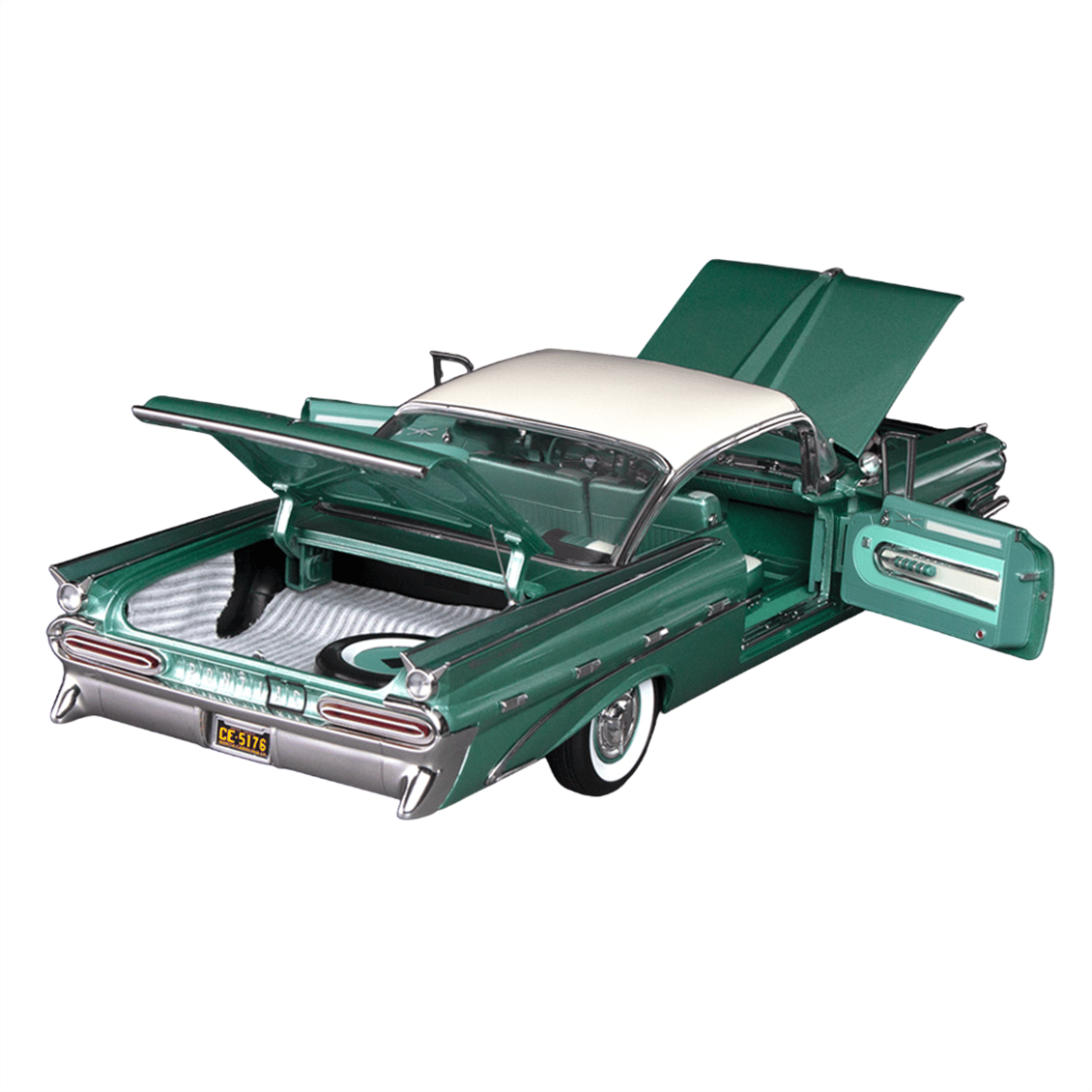 Sunstar 5176 1/18 Ölçek, 1959 Pontiac Bonneville Hardtop, Jade Yeşili, Sergilemeye Hazır Metal Araba Modeli