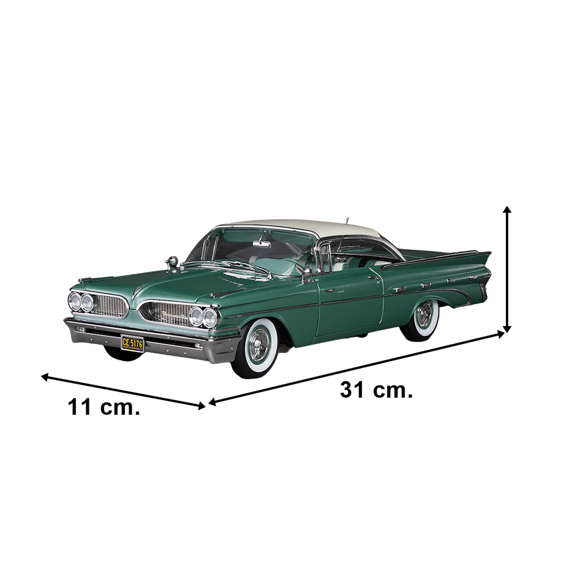 Sunstar 5176 1/18 Ölçek, 1959 Pontiac Bonneville Hardtop, Jade Yeşili, Sergilemeye Hazır Metal Araba Modeli