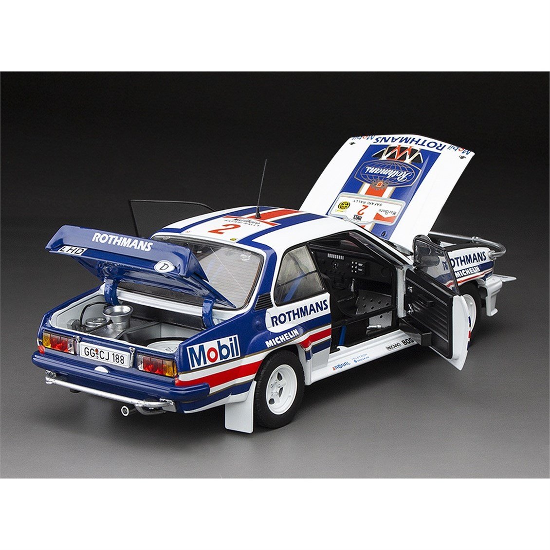 Sunstar 5453 1/18 Ölçek, Opel Ascona 400 -#2 A.Vatanen/T.Harryman - Winner Marlboro Safari Rally 1983, Sergilemeye Hazır Metal