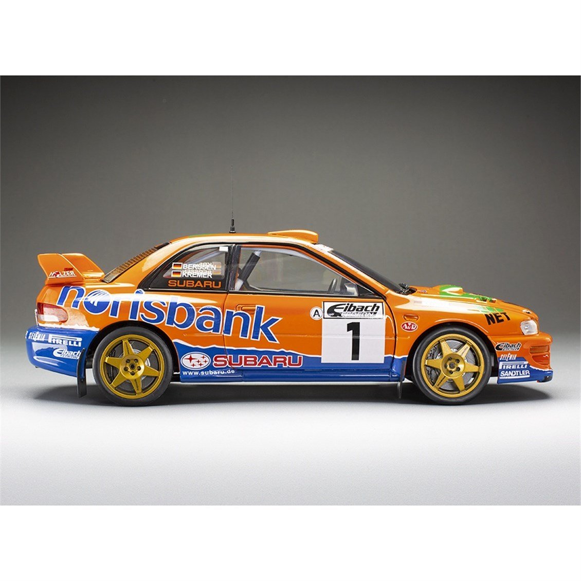 Sunstar 5782 1/18 Ölçek, Subaru Impreza S5 WRC '97 #1 A.Kremer / F.Berßen - Winner ADAC Rallye 1999, Sergilemeye Hazır Metal Ar