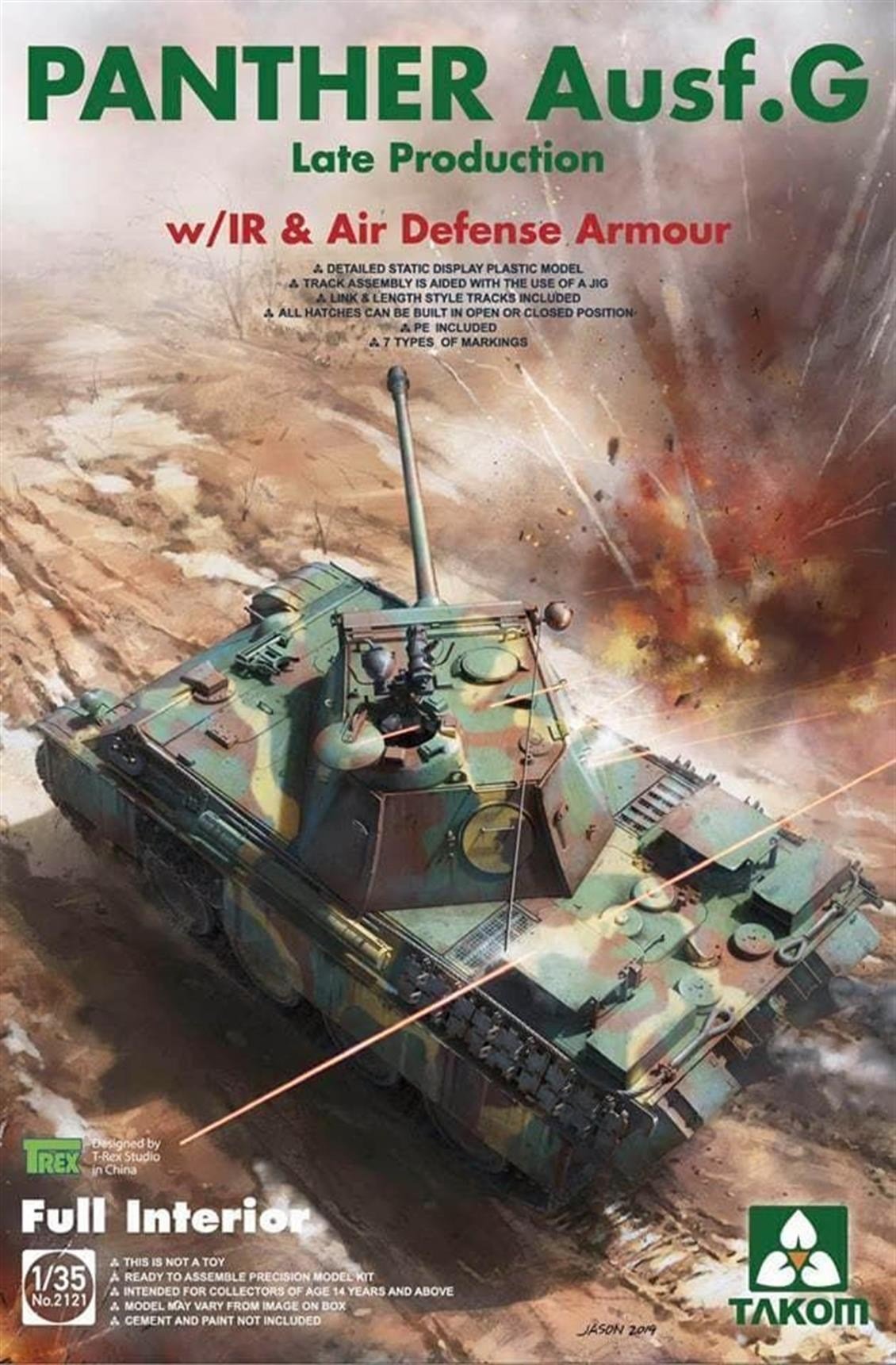 Takom 2121 1/35 Ölçek, WWII Panther Ausf.G Tank Modeli, IR ve Hava Savunma Zırhı ile, Plastik Model kiti