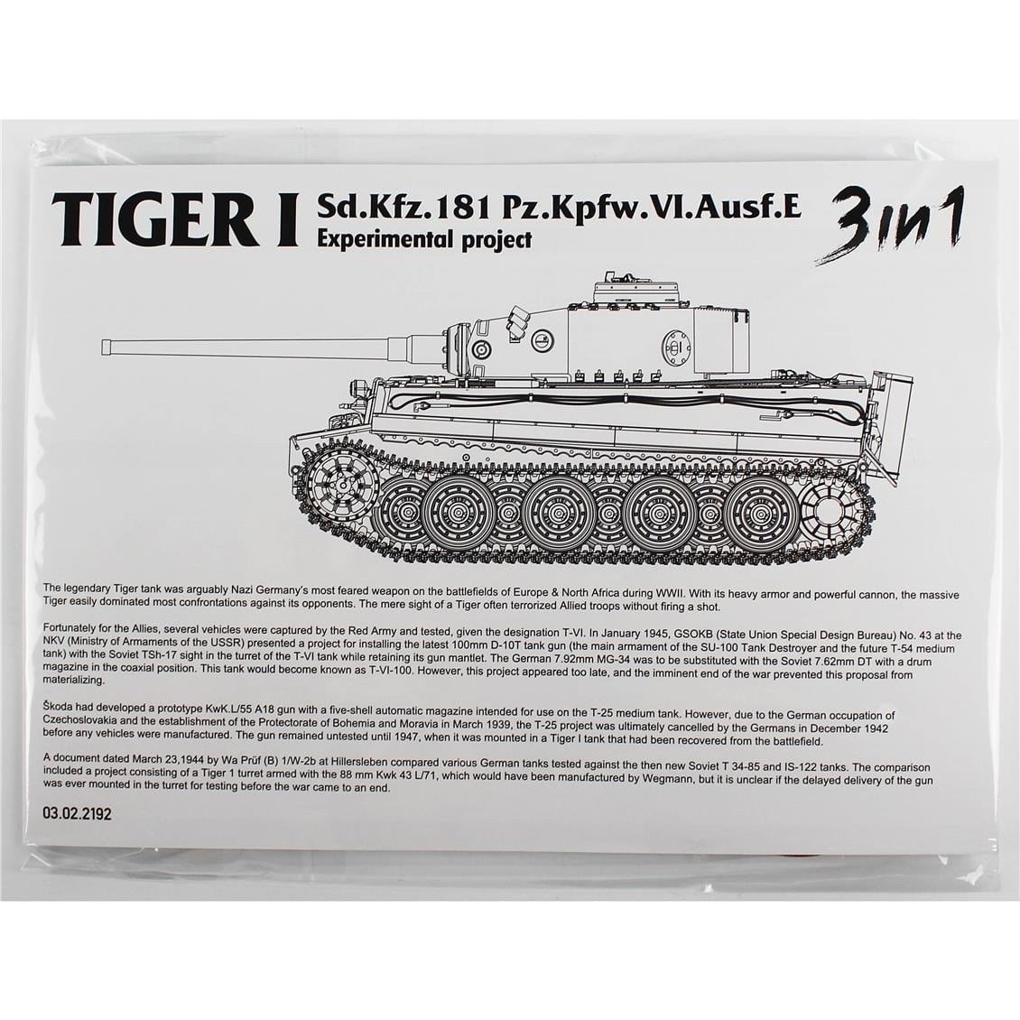 Takom 2192 1/35 Ölçek, TIGER I Sd.Kfz.181 Pz.Kpfw.VI.Ausf.E Ağır Tankı (Experimental project 3 in 1), Plastik model Kiti