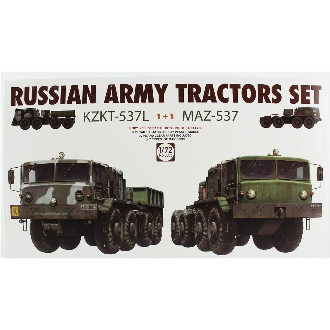 Takom 5003 1/72 Ölçek, Rus Ordusu KZKT-537L ve MAZ-537 Çekici Seti, Plastik Model Kiti