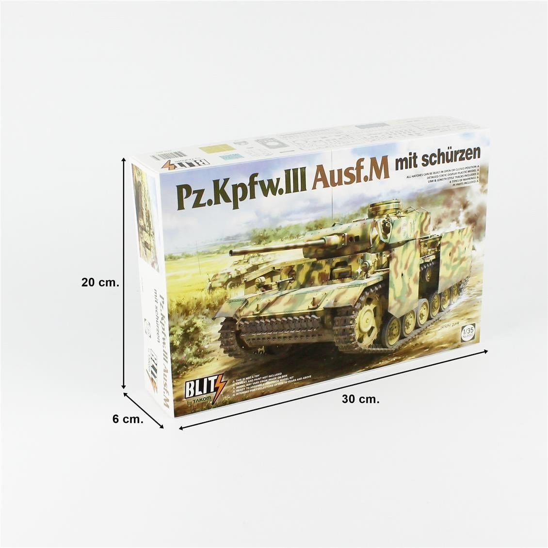 Takom 8002 1/35 Ölçek, Alman Orta Tankı Schürzen Zırhlı Panzer III (Versiyon M), Plastik Model kiti