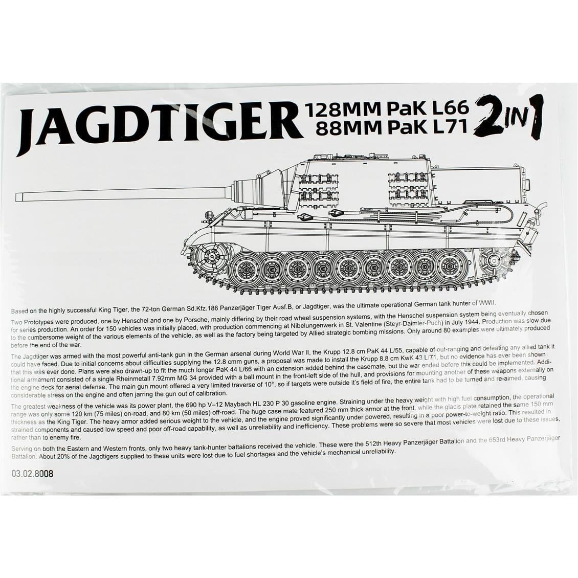 Takom 8008 1/35 Ölçek, JAGDTIGER 128MM Pak L66 Tankı, (2 in 1), Plastik Model kiti