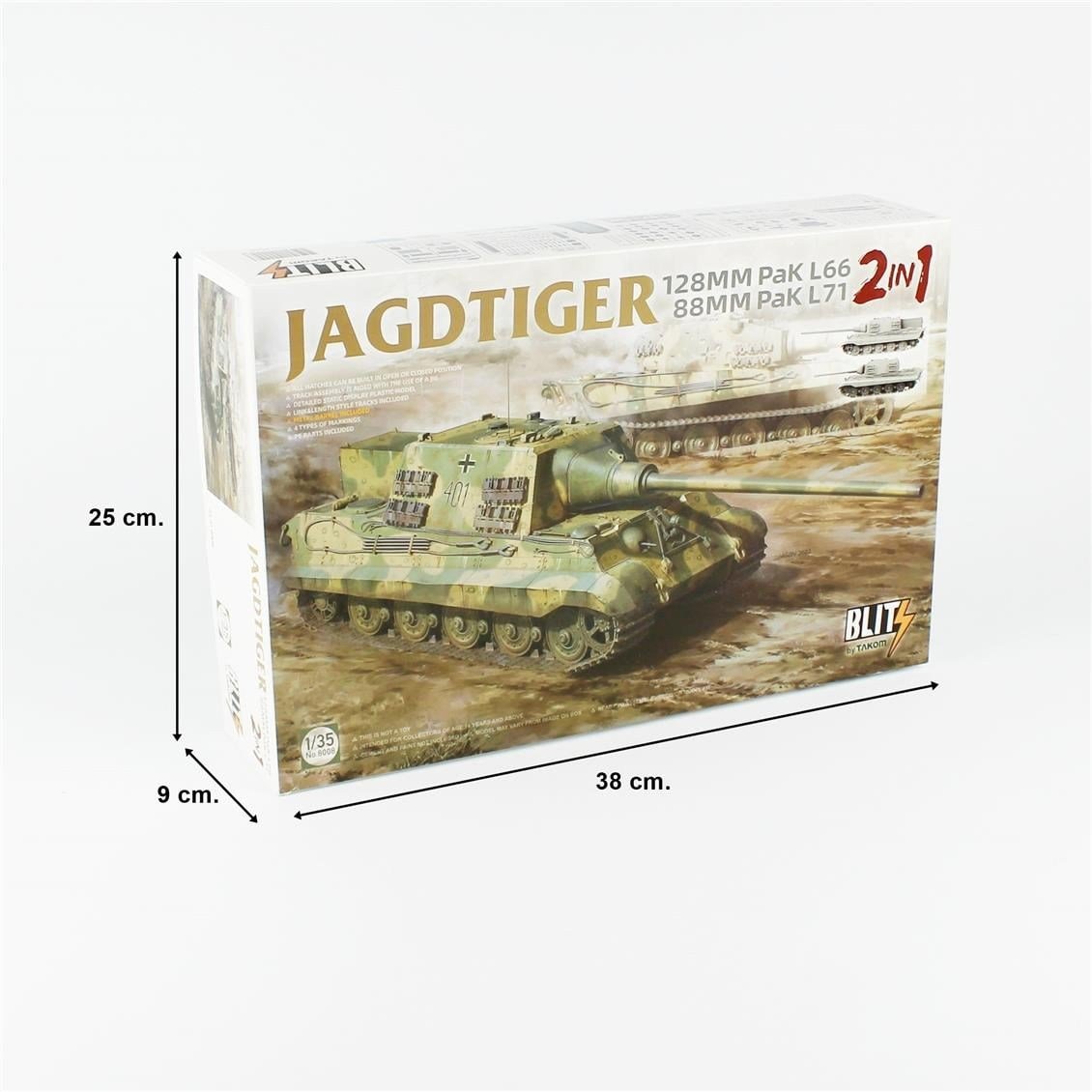 Takom 8008 1/35 Ölçek, JAGDTIGER 128MM Pak L66 Tankı, (2 in 1), Plastik Model kiti