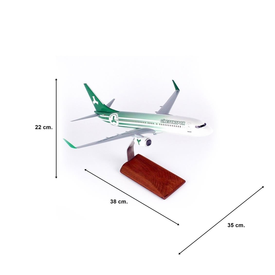 THY002 1/100 Ölçek, THY Giresun Spor Logolu B737-800 Yolcu Uçağı, Sergilemeye Hazır Ahşap Standlı Model