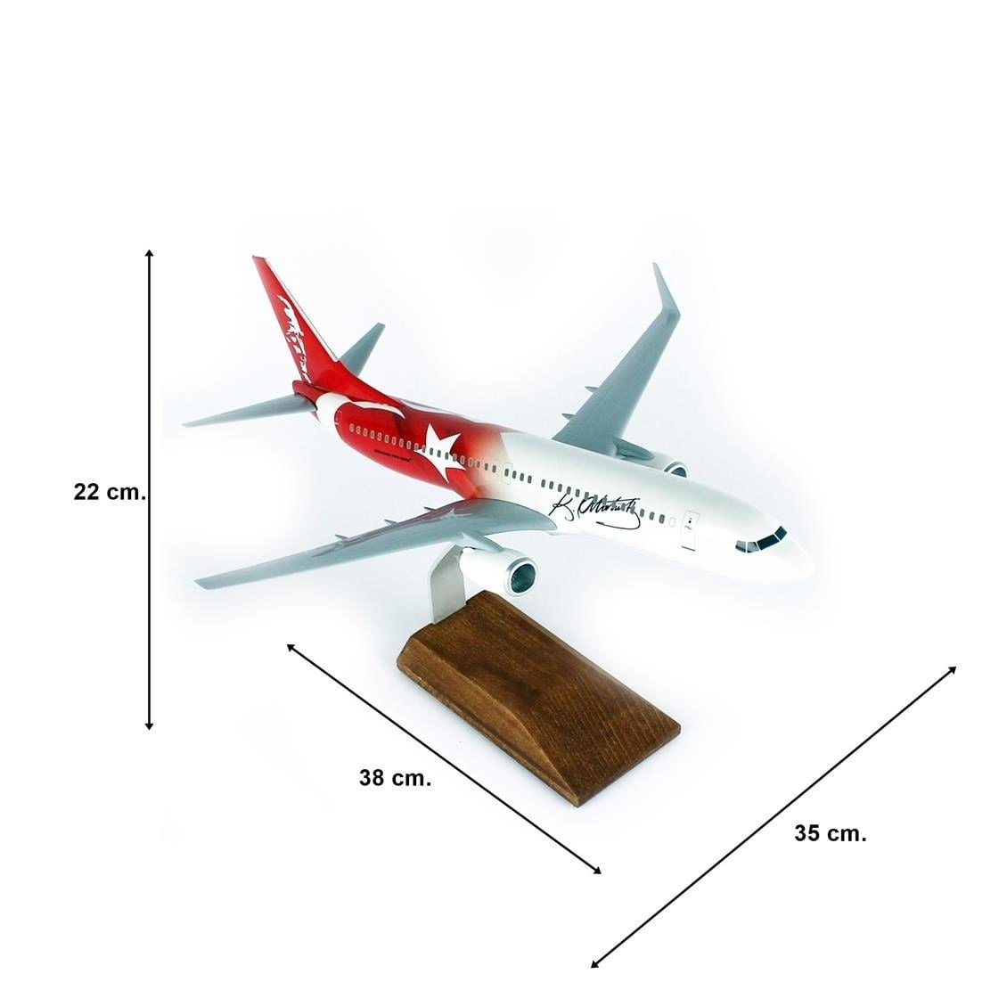 THY009 1/100 Ölçek, THY Ata Kırmızı Logolu B737-800 Yolcu Uçağı, Sergilemeye Hazır Ahşap Standlı Model