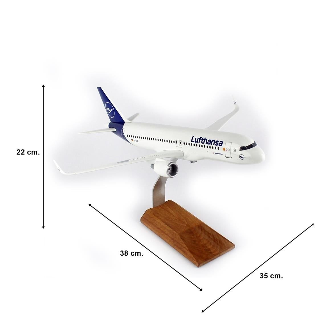 THY010 1/100 Ölçek, Lufthansa A-320 Yolcu Uçağı, Sergilemeye Hazır Ahşap Standlı Model