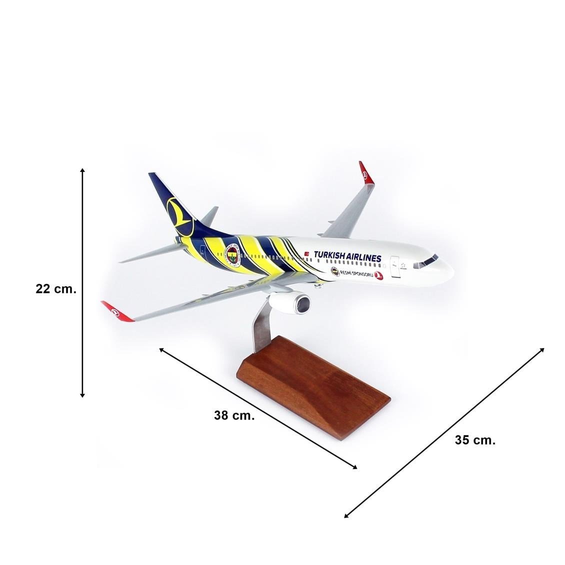 THY021 1/100 Ölçek, THY Fenerbahçe Spor Klübü Logolu B737-800 Yolcu Uçağı, Sergilemeye Hazır Ahşap Standlı Model