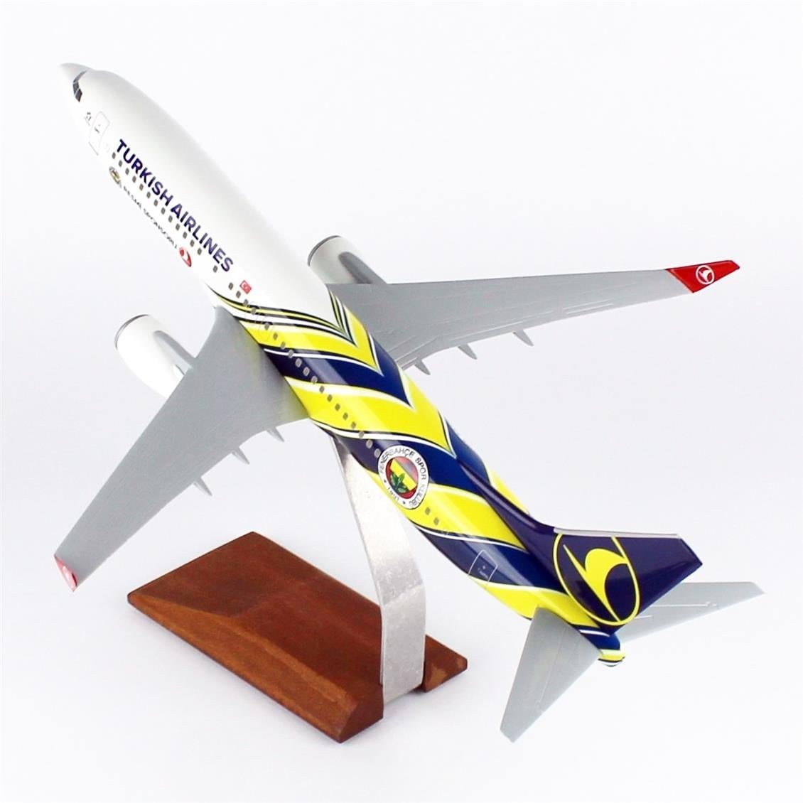 THY021 1/100 Ölçek, THY Fenerbahçe Spor Klübü Logolu B737-800 Yolcu Uçağı, Sergilemeye Hazır Ahşap Standlı Model