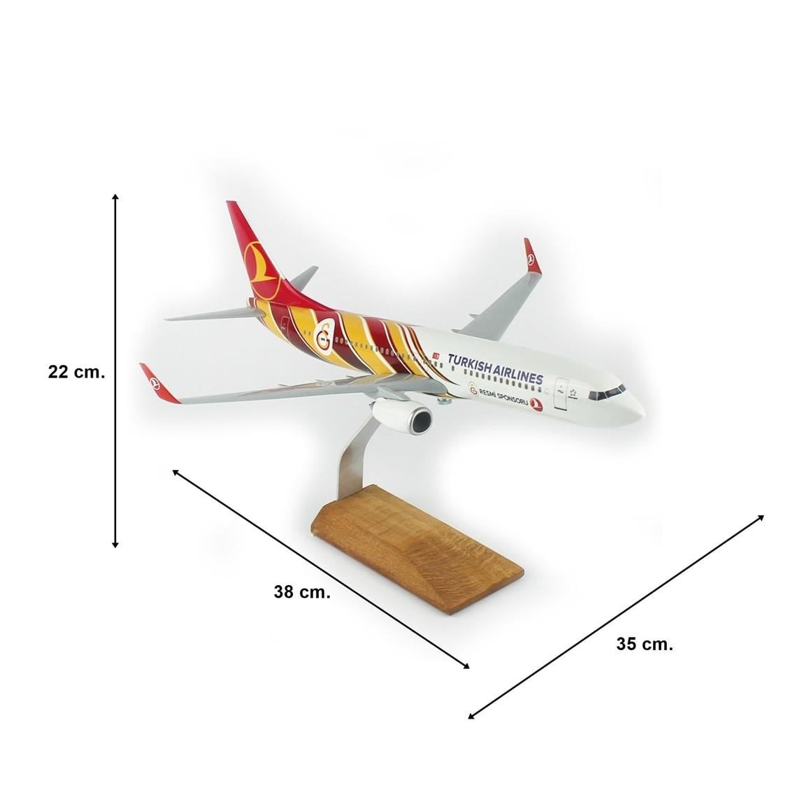 THY022 1/100 Ölçek, THY Galatasaray Spor Klübü B737-800 Yolcu Uçağı, Sergilemeye Hazır Ahşap Standlı Model