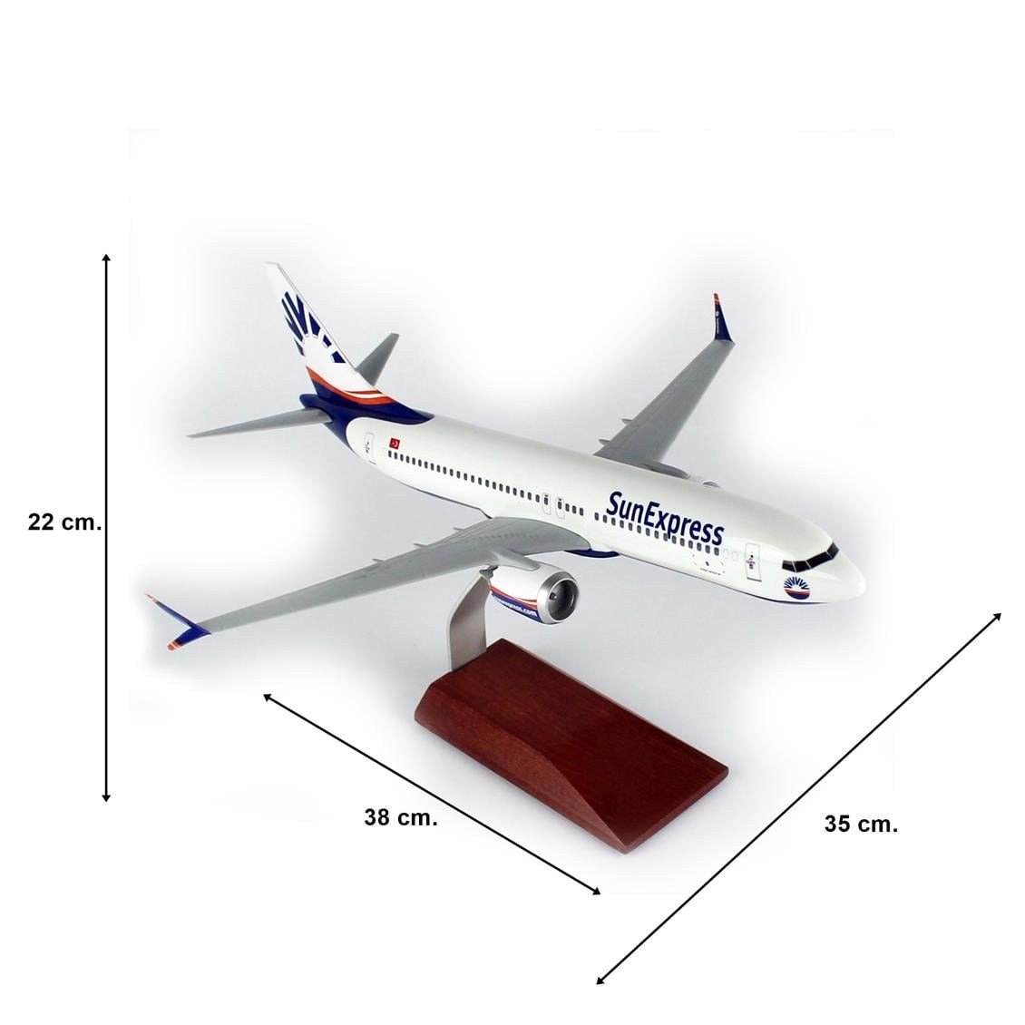 THY044 1/100 Ölçek, Sun Express B737-800 Yolcu Uçağı, Sergilemeye Hazır Ahşap Standlı Model