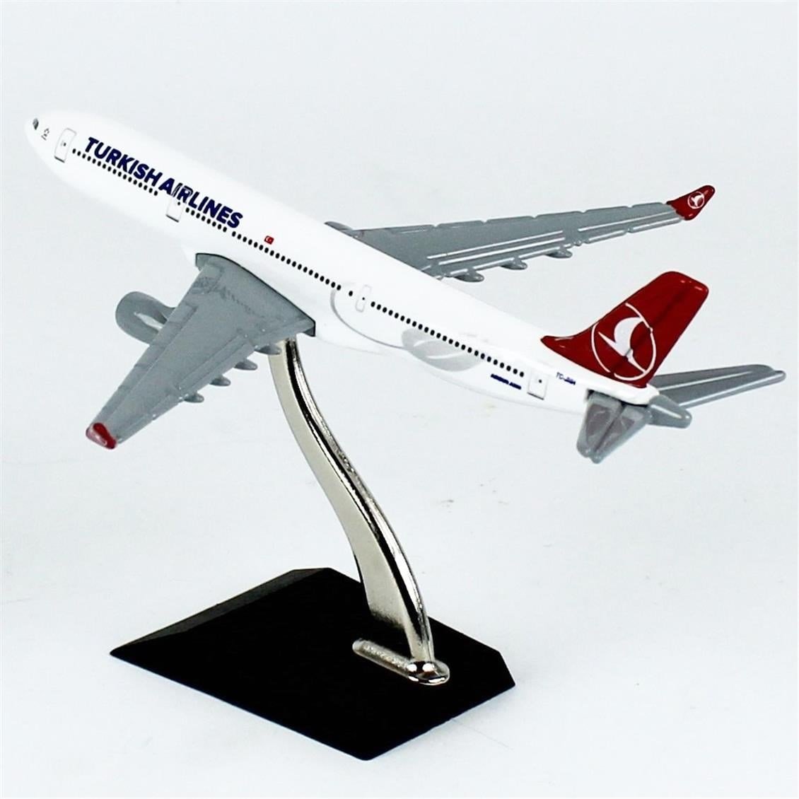 THY055 1/400 Ölçek, Turkish Airlines Logolu Boeing B737-800 Yolcu Uçağı, Sergilemeye Hazır Ahşap Standlı Metal Model