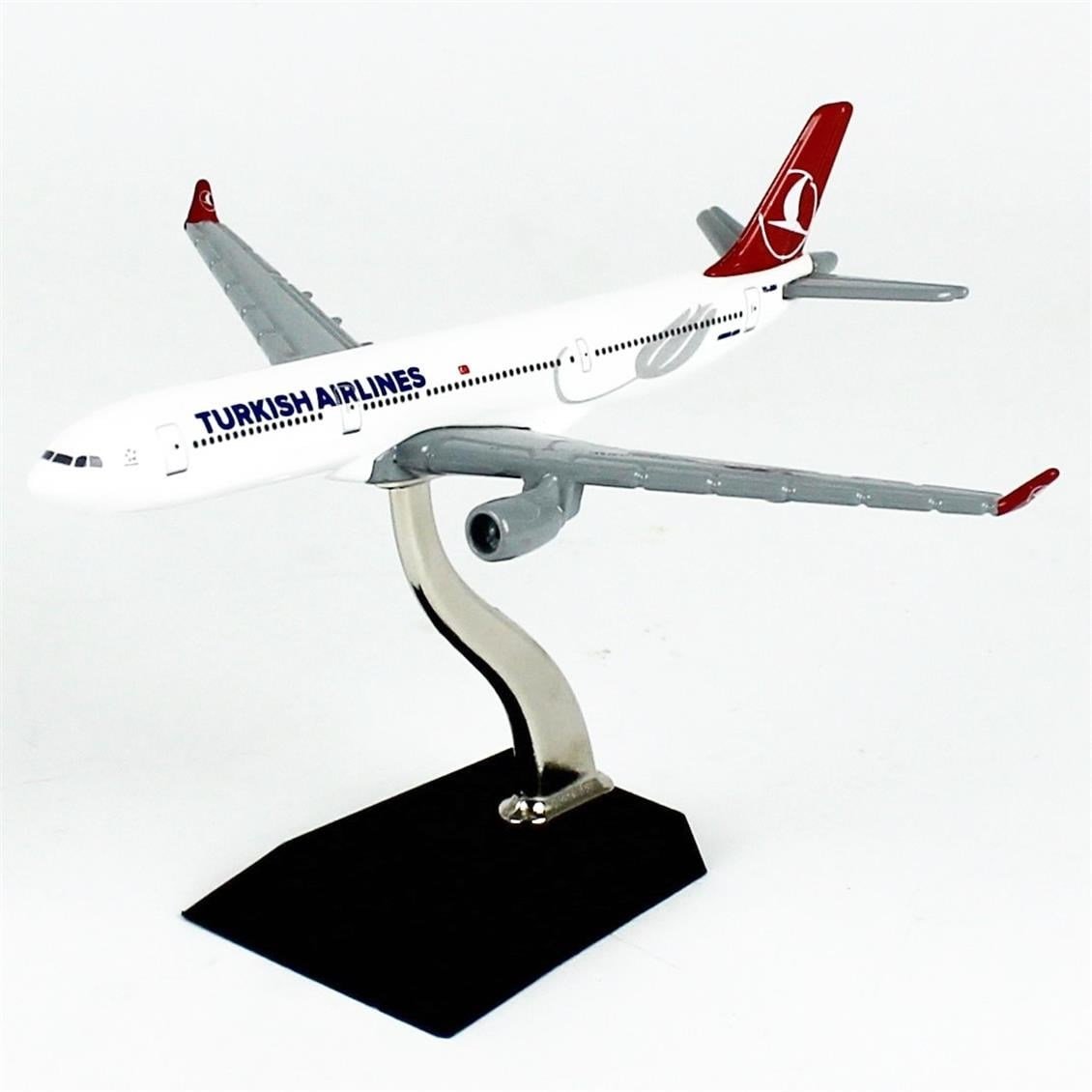 THY055 1/400 Ölçek, Turkish Airlines Logolu Boeing B737-800 Yolcu Uçağı, Sergilemeye Hazır Ahşap Standlı Metal Model