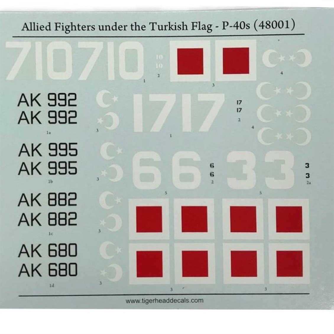 Tiger Head Decals 48001 1/48 Ölçek, Allied Fighters Under The Turkish Flag