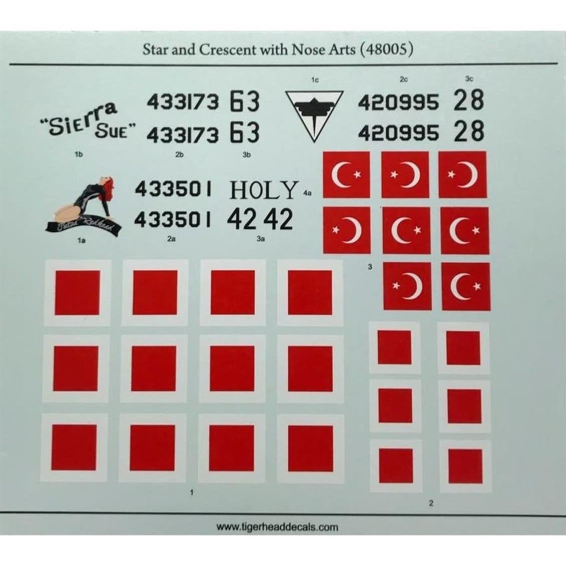 Tiger Head Decals 48005 1/48 Ölçek, Star and Crescent with Nose Arts Turkis