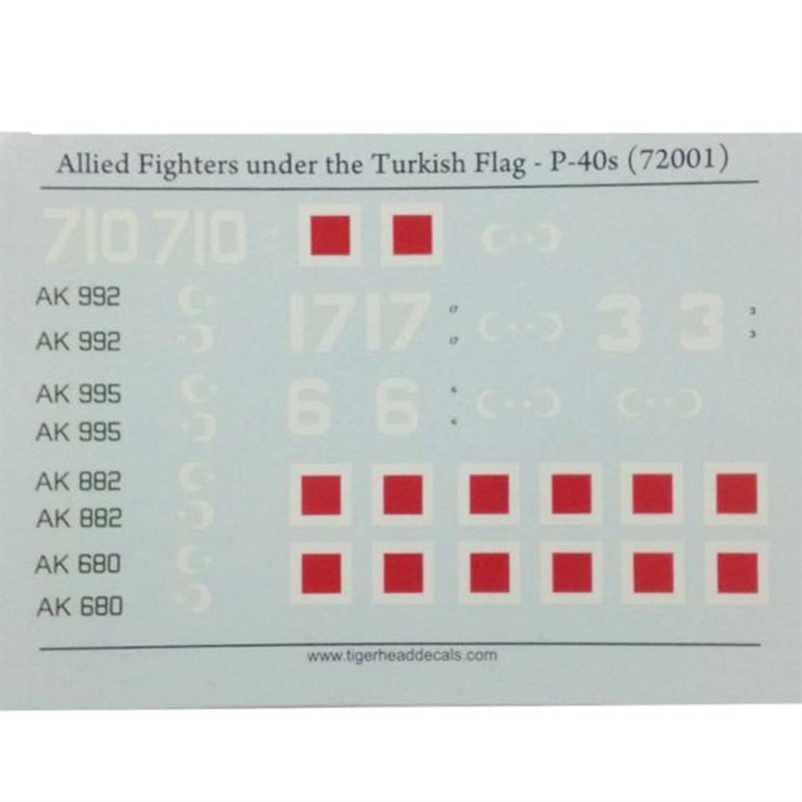 Tiger Head Decals 72001 1/72 Ölçek, Allied Fighters under the Turkish Flag