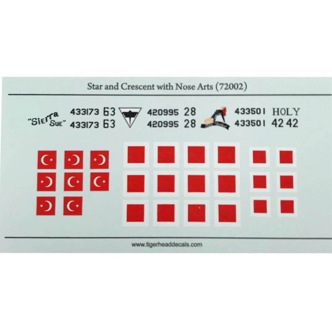 Tiger Head Decals 72002 1/72 Ölçek, Star and Crescent with Nose Arts Turkis