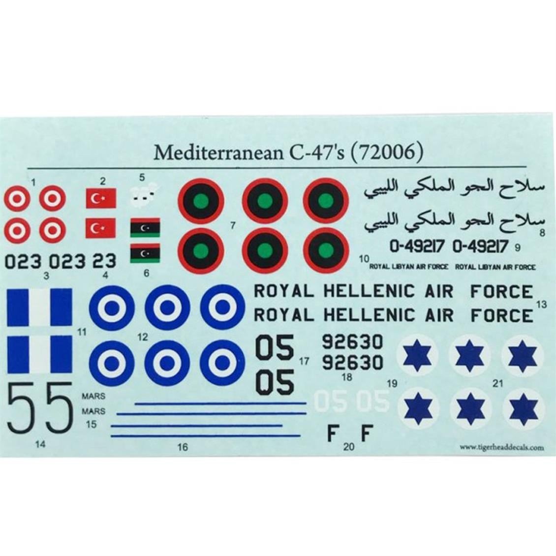 Tiger Head Decals 72006 1/72 Ölçek, Mediterranean C-47s