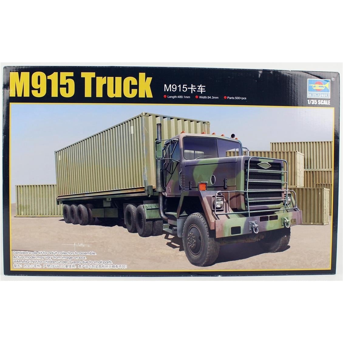 Trumpeter 01015 1/35 Ölçek, M915 Çekici ve M872 Düz Tabanlı Dorse ile 40'lık Konteyner Plastik Model Kiti