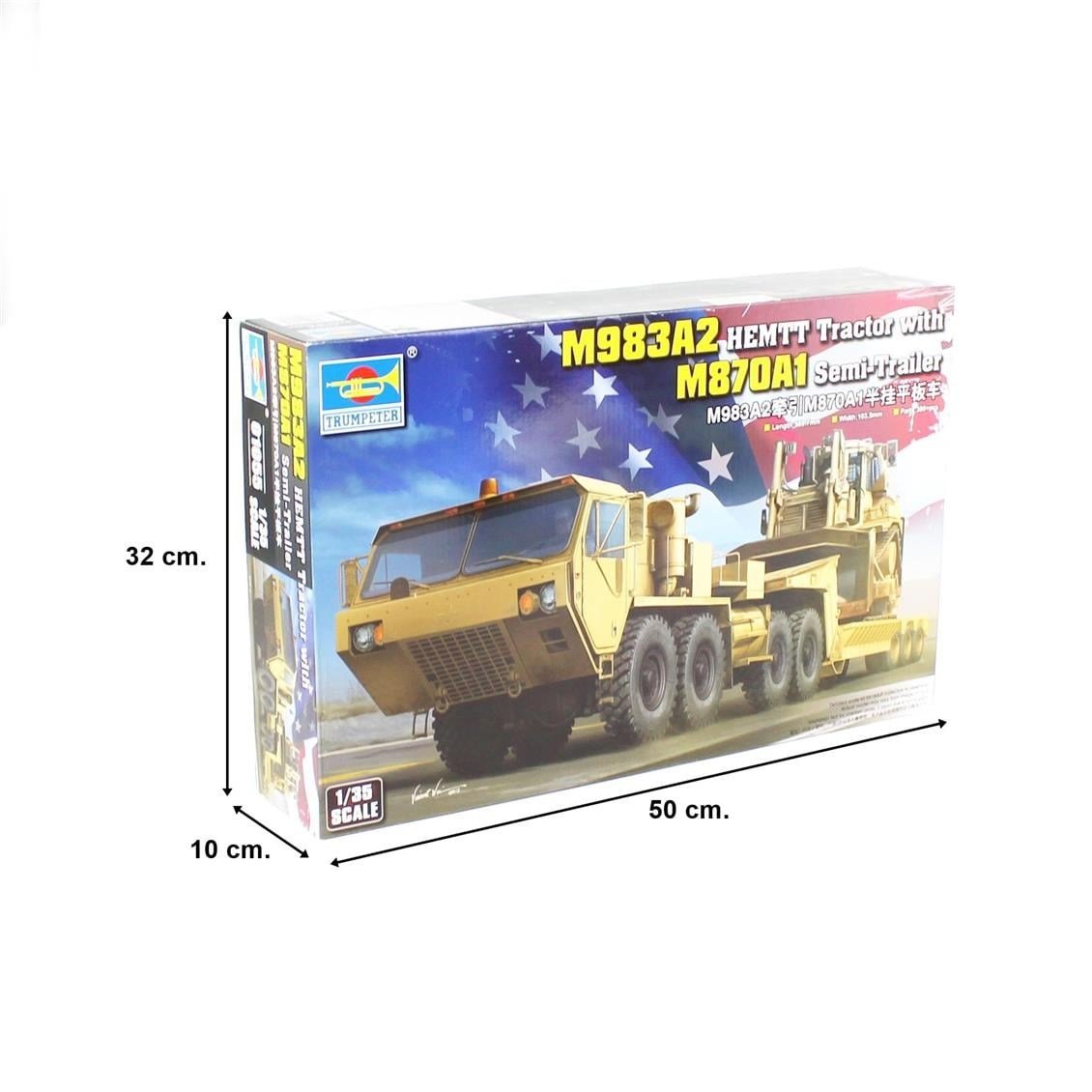 Trumpeter 01055 1/35 Ölçek, M983A2 HEMTT Çekici ve  M870A1 Dorse, Plastik Model Kiti