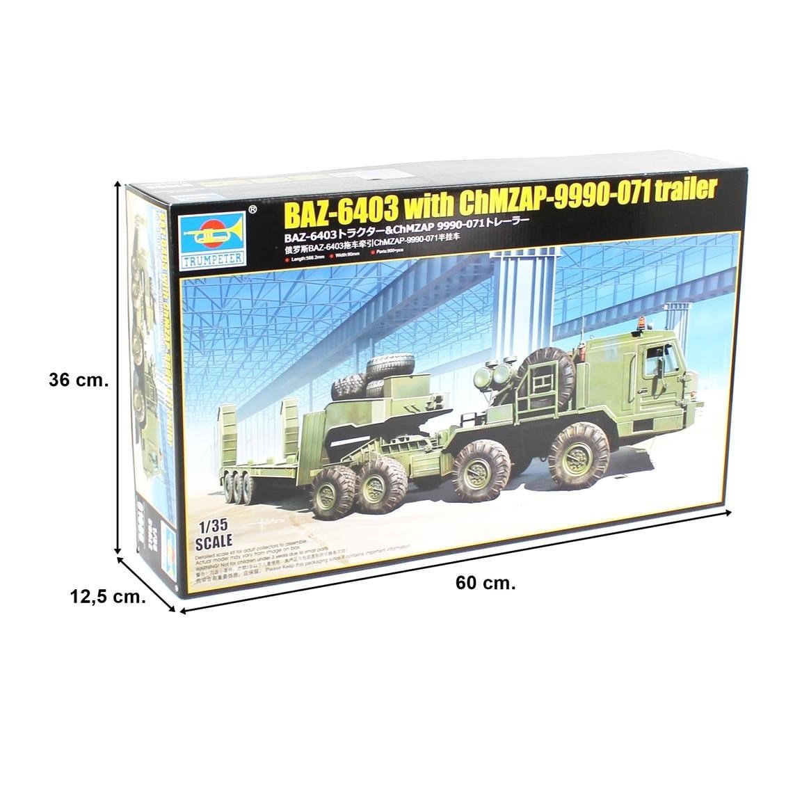 Trumpeter 01086 1/35 Ölçek, BAZ-6403 Çekici ve ChMZAP-9990-071 Dorse, Plastik Model Kiti