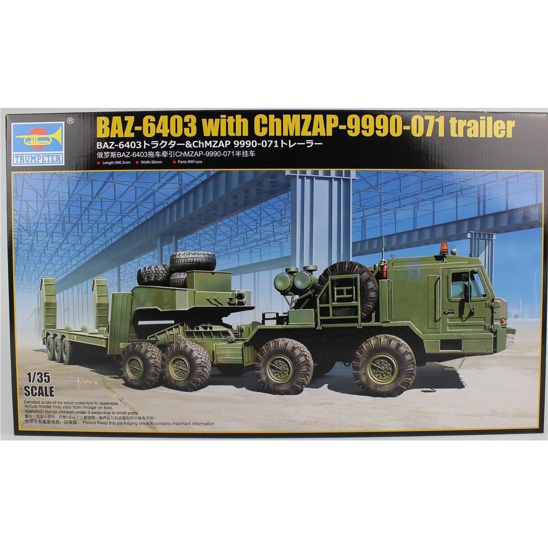 Trumpeter 01086 1/35 Ölçek, BAZ-6403 Çekici ve ChMZAP-9990-071 Dorse, Plastik Model Kiti