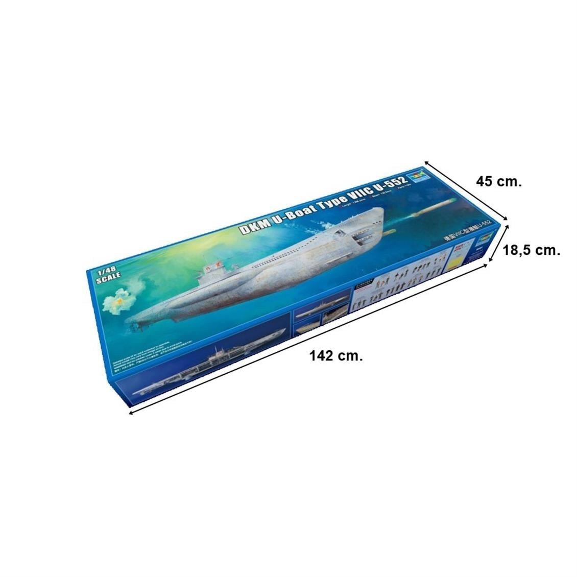Trumpeter 06801 1/48 Ölçek, Alman DKM U-Boat Type VIIC U-552 Denizaltı, Plastik Model Kiti
