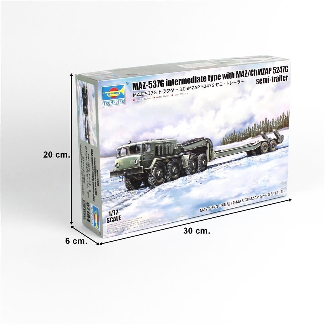 Trumpeter 07194 1/72 Ölçek, MAZ-537G Çekici ve MAZ/ChMZAP 5247G Yarı Römork, Plastik Model Kiti